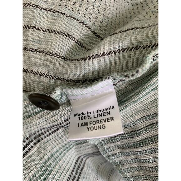 Flax Striped Lt Blue Woven Linen Tunic Dress Size 1G Lagenlook - Picture 10 of 11